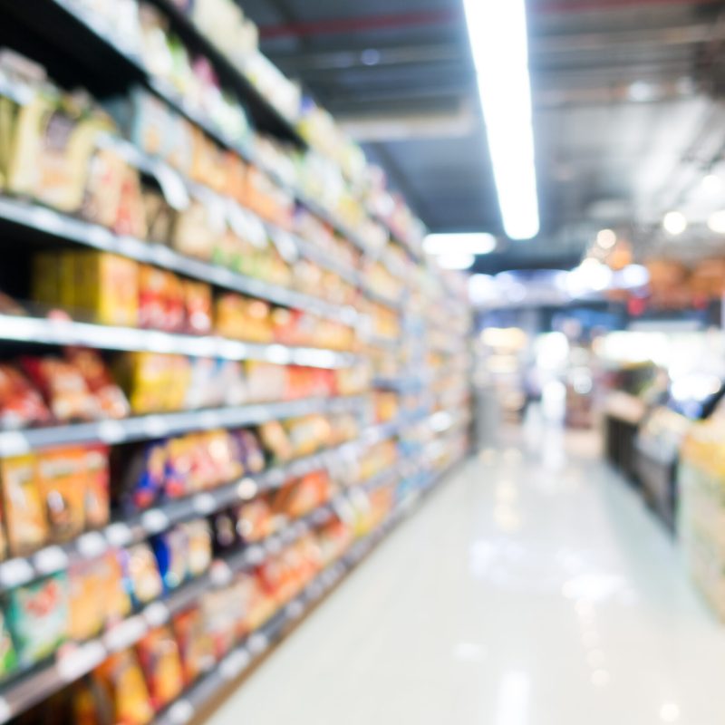 Abstract blur supermarket in department store and shopping mall interior for background